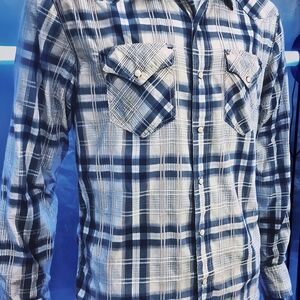 American Eagle Western Snap Shirt Blue White Men’s M Vintage Fit